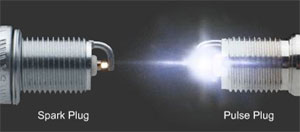 A spark comparison between a Pulse Plug and a conventional spark plug